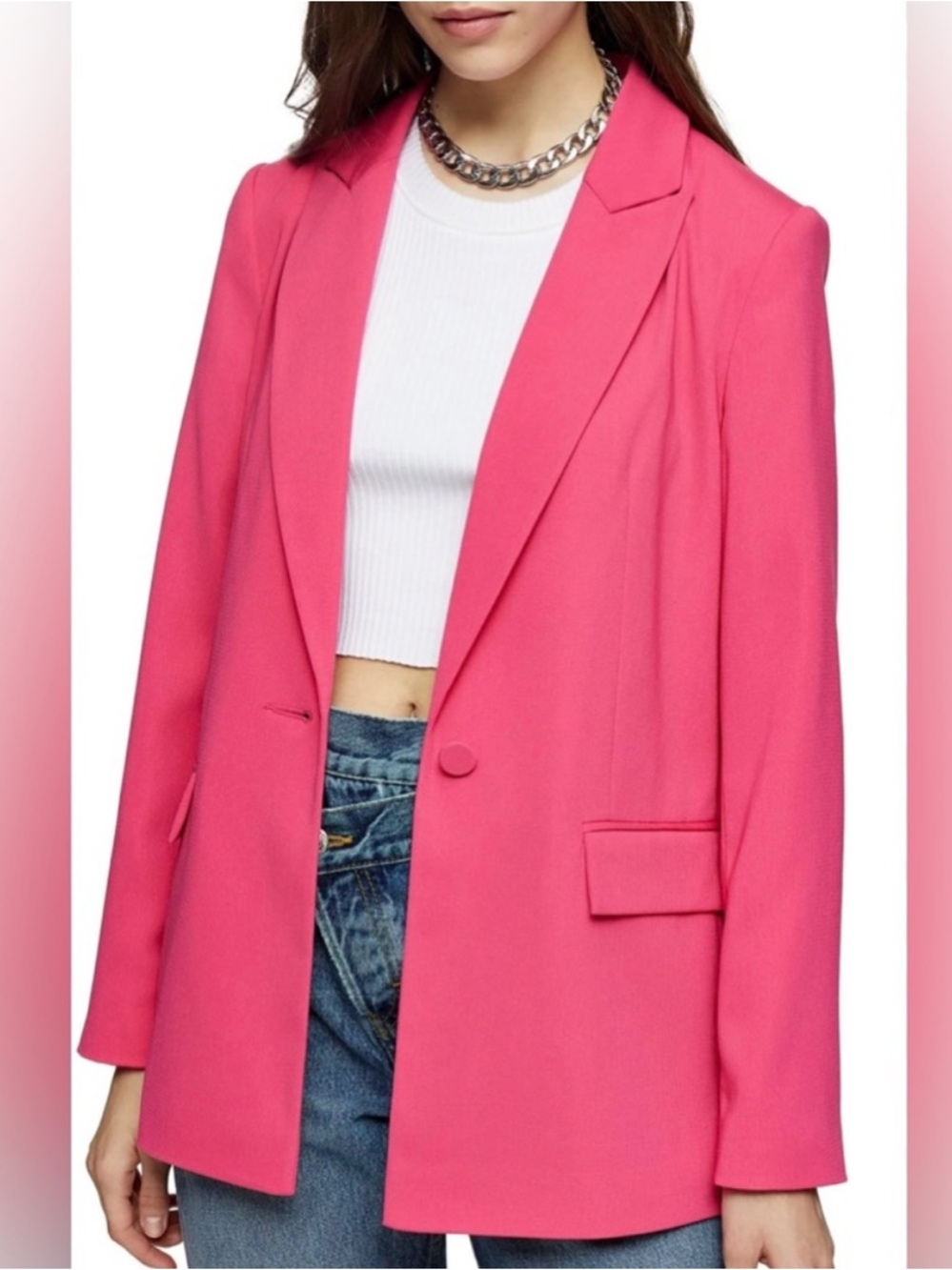 Topshop‎ Bright Pink Oversized Single Button Blazer Size 4